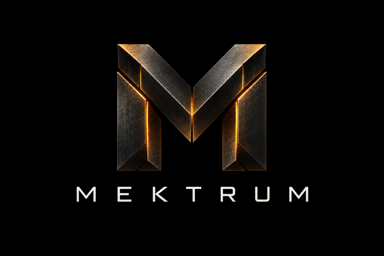 Logo Mektrum: monograma M de metal oscuro con bordes de brasa